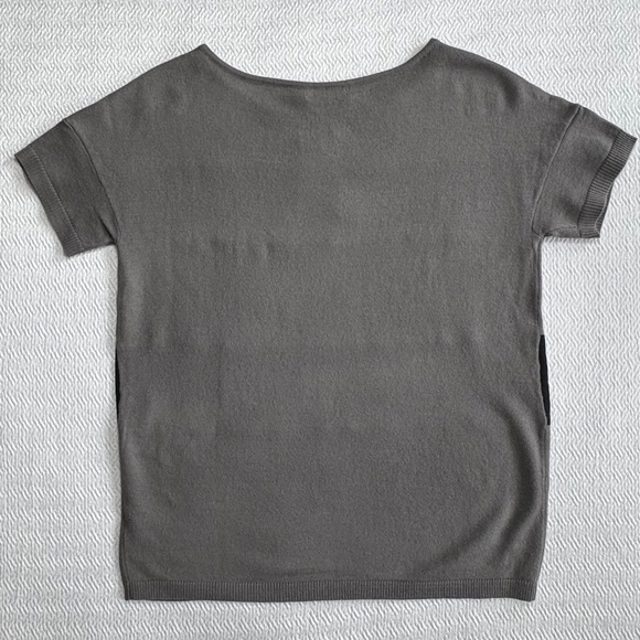 NWT FRNCH Simon’s Grey Wool-blend Black Chiffon Stripes Short Sleeve Top Sz S - Picture 8 of 9